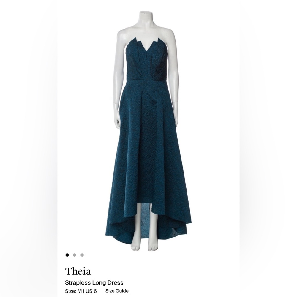 Theia Teal Strapless Long Dress